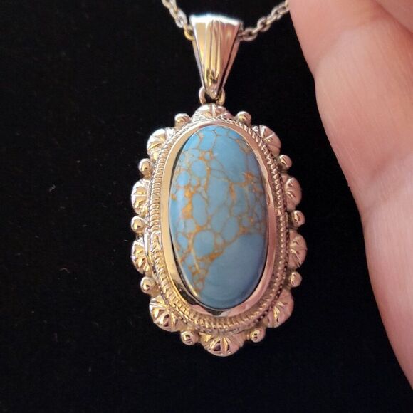 Mojave Blue Turquoise Stainless Steel Pendant Necklace - Picture 2 of 7